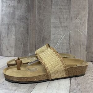 Italian Shoemakers Women's 9.5 Genebra Woven Flat Cork Sandal Tan Brown Italy